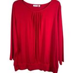 Susan Graver Red Long Sleeve Liquid Knit Wide Band Waist Pleated Top 2x Photo 0