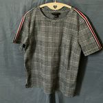 Banana Republic :Black/White plaid shorts sleeve- strips on shoulder-cotton-Top-S Photo 7