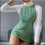 ZARA Green Woven Tweed Plaid Pinafore Mini Dress Size Small Photo 8