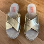 Michael Kors KORS Gold Leather Criss Cross Platform Wedge Espadrille Sandals 9.5 Photo 2