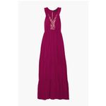 Saloni Suzi Ruffle Lace Trimmed Crinkled Gauze Maxi Size 6 Dress Magenta $625 Pink Photo 3