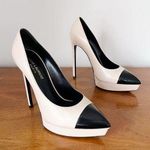 Saint Laurent • Janis 105 Cap-Toe Platform Pump two tone beige nude black heels Photo 0