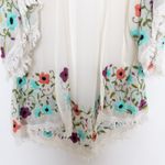 Judith March  Womens Kimono OS White Floral Embroidered Mesh Fringe‎ Boho Coastal Photo 2