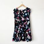 1. State State Black Floral Print Smock Flutter Sleeve Ruffle Mini Dress Large Women Photo 1