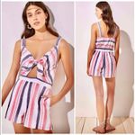 Loft Ann Taylor  BEACH Size XS linen shorts romper tie cutout striped NWT Photo 1