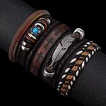 6 Pcs Set Vintage Style PU‎ Leather Stylish Bracelets with Retro Look Brown Photo 4