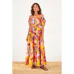 Farm Rio  Neon Macaws Puff Sleeve Belted Cotton Maxi Dress Photo 3