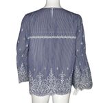 J. Crew Shirt Women Small Blue White Stripe Embroidered Bell Sleeve‎ Boho Preppy Photo 3