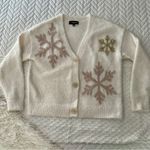 33 Degrees Cozy Coquette Snowflake Cardigan White Gold Glitter Button Medium Black Photo 10