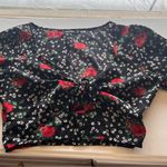 Nasty Gal Black Floral Tie Front Crop Blouse Photo 0