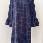 Nina Leonard  Plaid Navy Dress Puff Ruffle Sleeves Preppy Old Money Career Sz XL Photo 0
