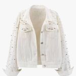 #700 BOUTIQUE White Pearl Beaded Jean Jacket White Size XL Photo 2