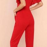 SheIn Solid Red Plunge Neckline Romper Barbie Jumpsuit Flutter Sleeves Size Small Photo 1