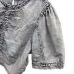 Savanna Jane Women's Blue Acid Wash Denim Ruched Puff Sleeve Crop Top ‎ L Size L Photo 2