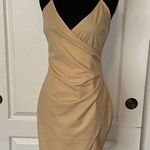 CREAM NUDE ASYMMETRICAL BODYCON WRAP FRONT CAMI DRESS Photo 0