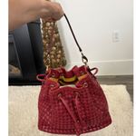 Antonio Melani Woven Red Leather Drawstring Bucket Bag Shoulder Bag Purse Photo 1