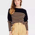 Who What Wear  Striped Boat Neck Pullover Long Sleeve Sweater Black Gold XS Photo 0