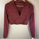 ZARA Womens Houndstooth Long Sleeve Cropped Button Down Shirt Size Sm Academia Photo 0