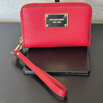 Michael Kors  Jet Set Scarlet Red Wristlet Wallet Saffiano Leather Zip Photo 0