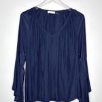 Ramy Brook  Long Sleeve Flowy Peasant Navy Blue Top Shirt Blouse Size S Photo 11