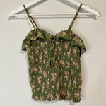 American Eagle  Women’s Ruffle Crop Tank Top Green Floral Size XS EUC Photo 0