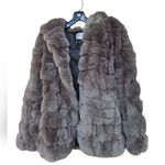 Gray Yves Salomon Rex rabbit balloon sleeve fur coat Size 36 Photo 1