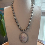 Elegant Silver Pearl Necklace with Mother of Pearl Pendant Photo 0