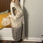 London Times Ombré cream to gray ruffled layered shimmer wrap dress. NWT. Photo 5