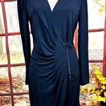 Carlisle  Double Zipper Ruched Front Slimming Dress Black 8 Photo 0