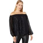 Lilly Pulitzer Emilee Onyx Black Chiffon Long Sleeve Off the Shoulder Top Size M Photo 0
