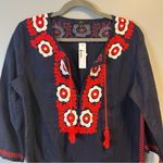 J.Crew Cover-Up Navy Blue & Red Embroidered Floral Beach Tunic Dress Sz S NWT Photo 2
