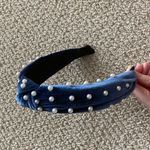 Blue Velvet Headband with Faux Pearls Photo 6