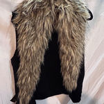 Black Knit Vest Faux Fur Collar Trim Cozy Fashion Outerwear Photo 0