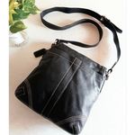 Coach Women's  Black Leather Soho Crossbody Bag One Size with White Stitching Photo 2