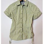 The North Face Green Gingham Plaid Side Cinch Button Up Nylon Shirt Short Sleeve S Photo 0