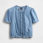 Gap Top Lace Trim Puff Sleeve Light Wash Denim Size M Boho Cottagecore Photo 2