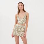 For Love & Lemons  Aiko Mini Skirt Size Medium Green Pink Geometric NWT Photo 1