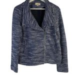 Loft Size M Tweed Knit Jacket Blue Moto Asymmetric Full Zip Long Sleeve Boucle Size M Photo 0