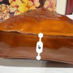 Gianni Bini Tote Handbag Large Double Handle Shiny Bronze Brown Fleur De Read De Orange Photo 7