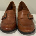 Predictions  Tan Leather Loafers Buckle Belt And Almond Toe With Block Heel Sz 6. Photo 2