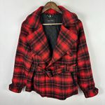 Banana Republic  Wool Blend Peacoat XS Red Black Plaid Preppy Grunge Mod Punk 90s Photo 0