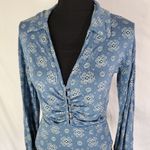 Free People  Blue V-Neck Long Sleeve Crop Top Photo 1