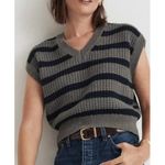 Madewell  Striped Knit Sweater Vest Small Gray Navy V-Neck Cotton Photo 1