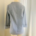 J.Crew  Funnel Neck Striped Shirt Size 6 Black White Shoulder Buttons Poplin Photo 11