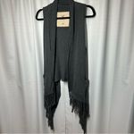 Hollister Cozy Baby Gray Sweater Shawl Vest Fringe M L Boho Pockets Rabbit Hair Photo 8