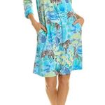 J. McLaughlin  Gardenia Dress Small Blue Multi Equine Garden Catalina Cloth Zebra Photo 0