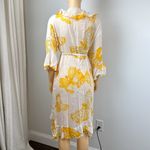 Vintage Yellow Floral Ruffle Wrap swim cover up kimono Dress Sz 2X Photo 5