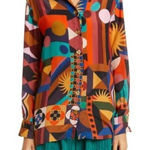 Farm Rio Tropical Shapes Multicolor Long Sleeve Blouse Large Anthropologie $229 Photo 0