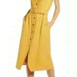 Something Navy  mustard button up midi belted dress size M Photo 1