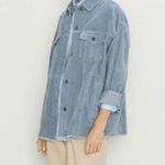 ZARA  Oversized Corduroy Trucker Jacket Womens XS Baby Blue Raw Hem Gorpcore 90s Photo 2